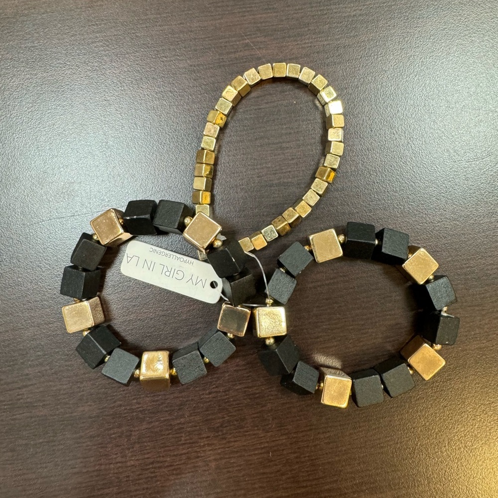 Black + Gold Wooden Bracelet Stack